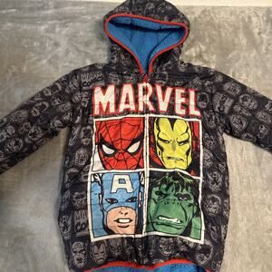 Youth Medium Reversible Jacket Multicolor Marvel Sherpa Hooded Size 6/7